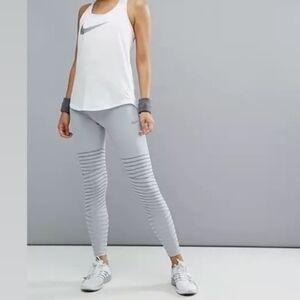 Nike Gray Power Epic Luxe Metallic Stripe Reflective Running Tight